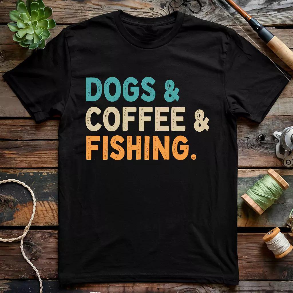 Dog & Coffee & Fishing T-shirt