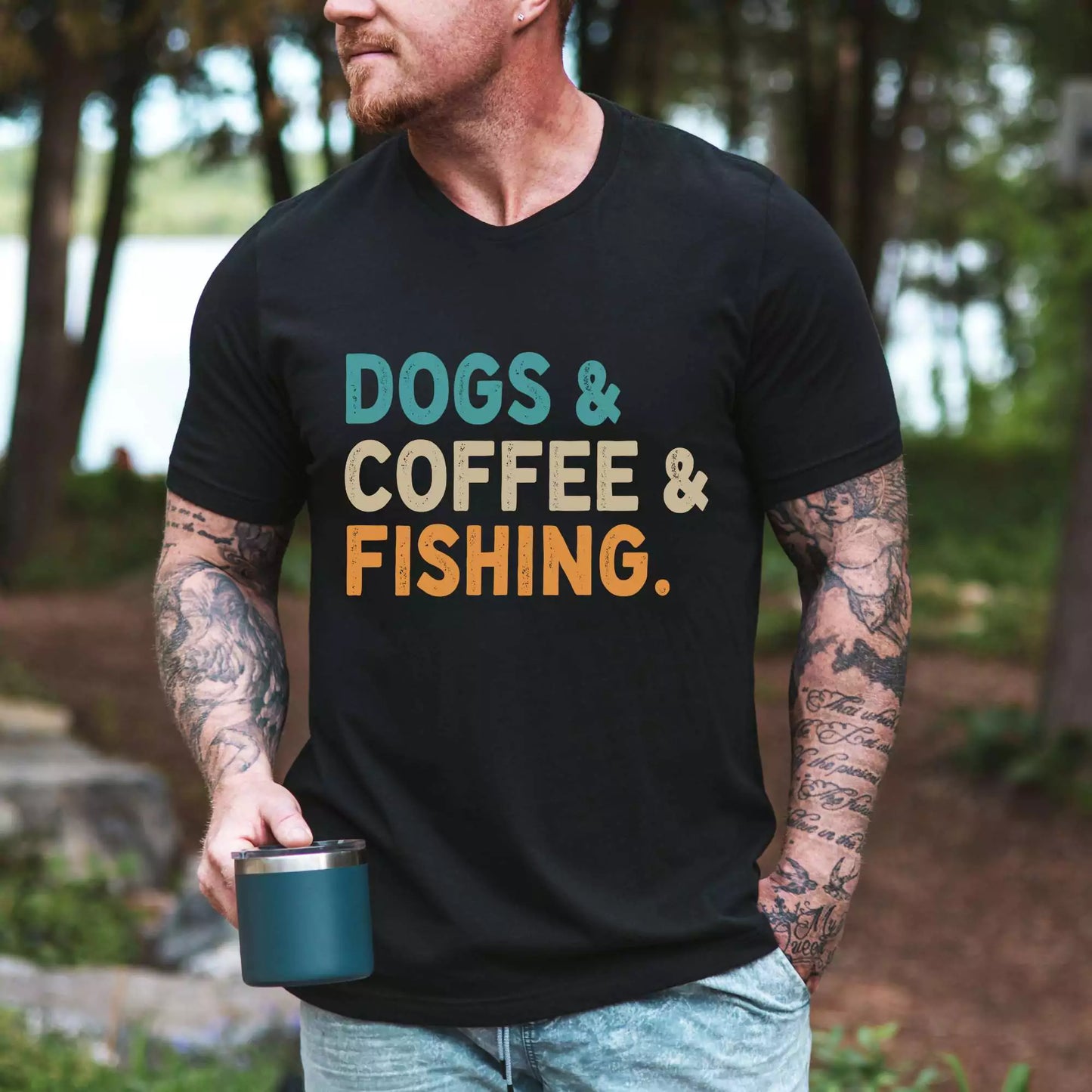 Dog & Coffee & Fishing T-shirt